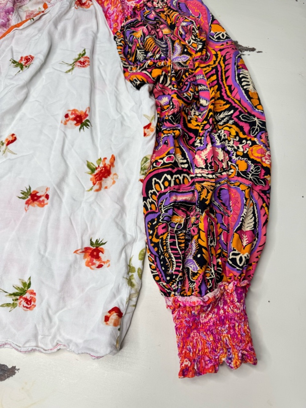 Boho Floral Patchwork Blouse Viscose Long Sleeve Cottagecore Top L - Picture 4 of 8
